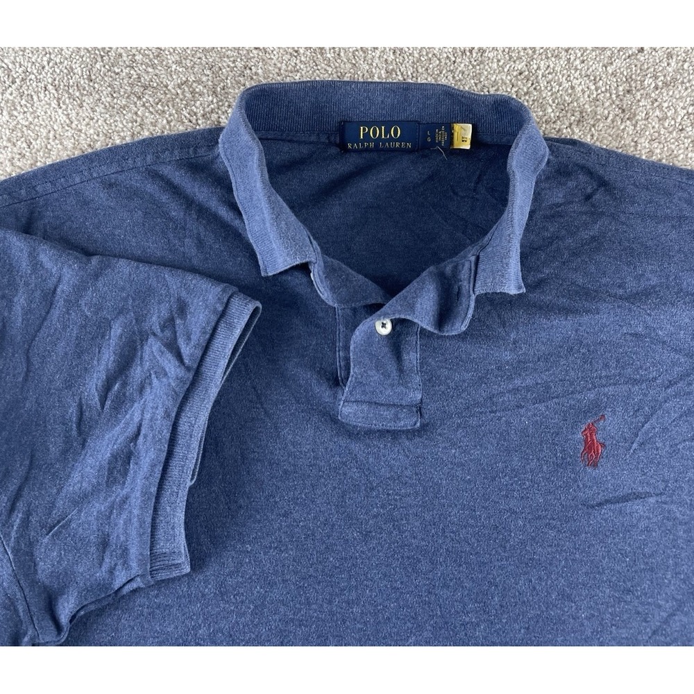 Polo Ralph Lauren Solid Blue Soft Cotton Polo Shirt Red Pony Men L RELAXED FIT